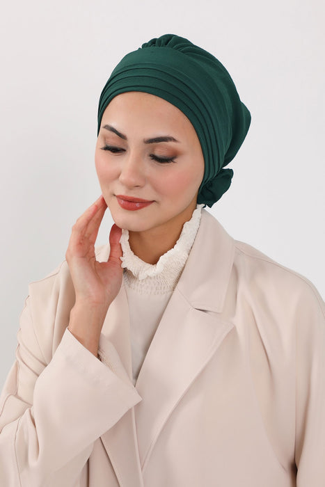 Plissierter Instant-Turban aus hochwertigem Aerobin-Stoff, knitterfreier, stylischer Turban-Hijab, leicht zu wickelnde Chemo-Haube, B-74A