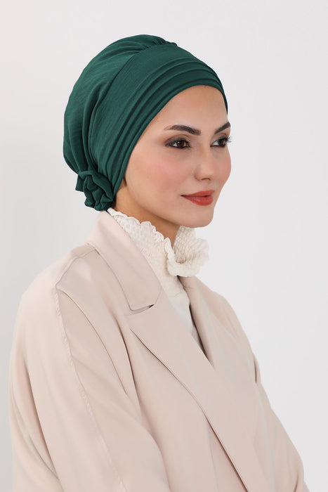 Plissierter Instant-Turban aus hochwertigem Aerobin-Stoff, knitterfreier, stylischer Turban-Hijab, leicht zu wickelnde Chemo-Haube, B-74A