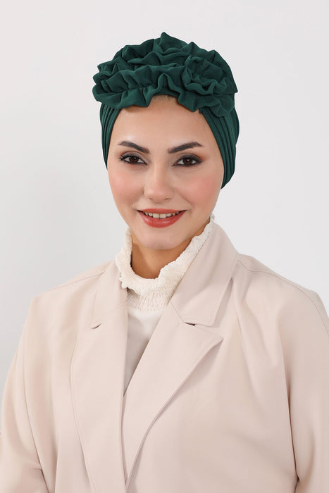 Plissierter Instant-Turban aus hochwertigem Aerobin-Stoff, knitterfreier, stylischer Turban-Hijab, leicht zu wickelnde Chemo-Haube, B-74A