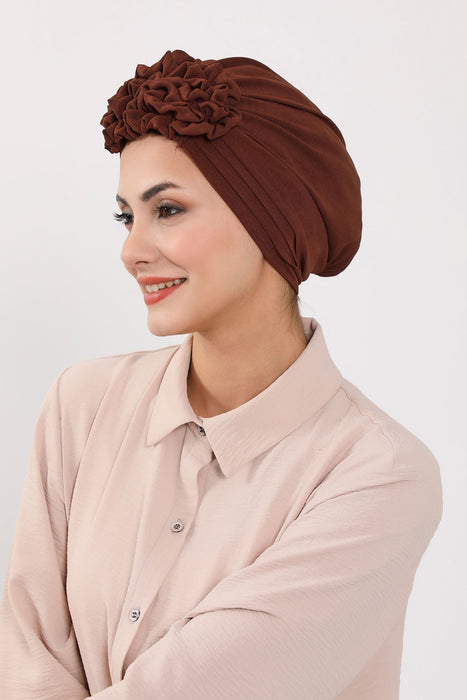 Plissierter Instant-Turban aus hochwertigem Aerobin-Stoff, knitterfreier, stylischer Turban-Hijab, leicht zu wickelnde Chemo-Haube, B-74A