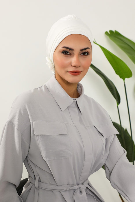 Plissierter Instant-Turban aus hochwertigem Aerobin-Stoff, knitterfreier, stylischer Turban-Hijab, leicht zu wickelnde Chemo-Haube, B-74A
