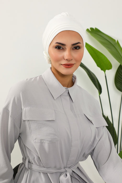 Plissierter Instant-Turban aus hochwertigem Aerobin-Stoff, knitterfreier, stylischer Turban-Hijab, leicht zu wickelnde Chemo-Haube, B-74A