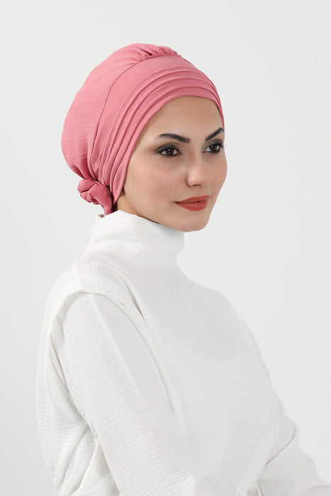 Plissierter Instant-Turban aus hochwertigem Aerobin-Stoff, knitterfreier, stylischer Turban-Hijab, leicht zu wickelnde Chemo-Haube, B-74A