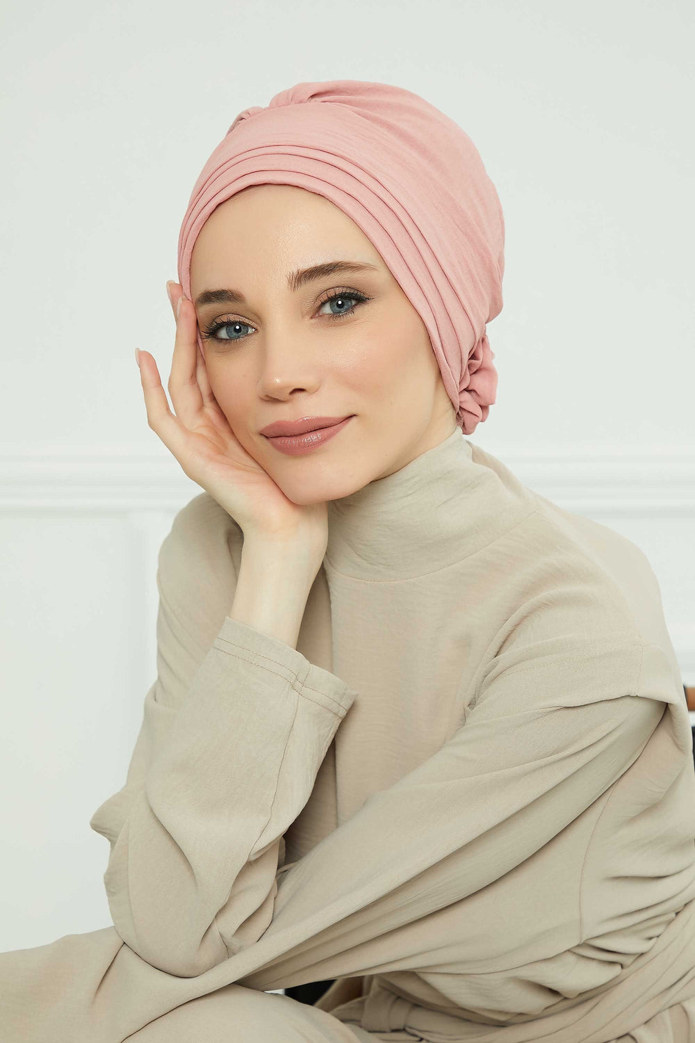 Pleated Instant Turban made from High Quality Aerobin Fabric, Wrinkle-Resistant Stylish Turban Hijab, Easy Wrap Chemo Bonnet Headwear,B-74A Pink