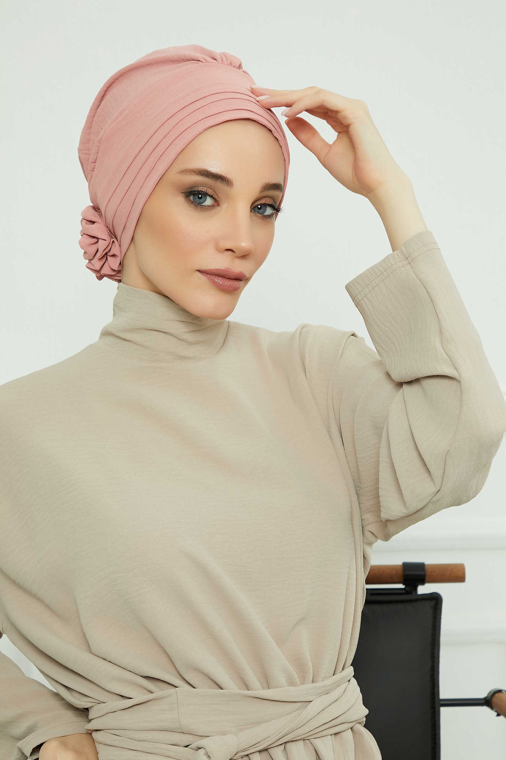 Pleated Instant Turban made from High Quality Aerobin Fabric, Wrinkle-Resistant Stylish Turban Hijab, Easy Wrap Chemo Bonnet Headwear,B-74A Pink