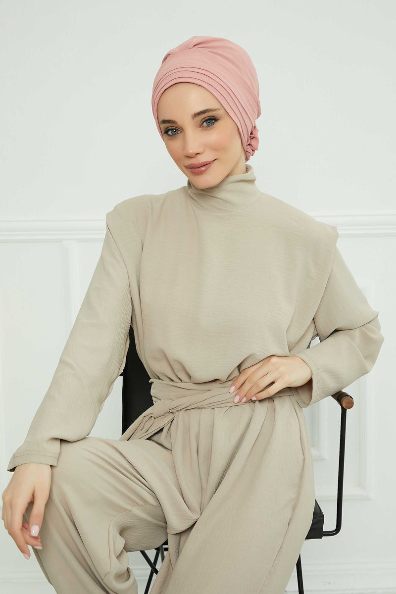 Pleated Instant Turban made from High Quality Aerobin Fabric, Wrinkle-Resistant Stylish Turban Hijab, Easy Wrap Chemo Bonnet Headwear,B-74A