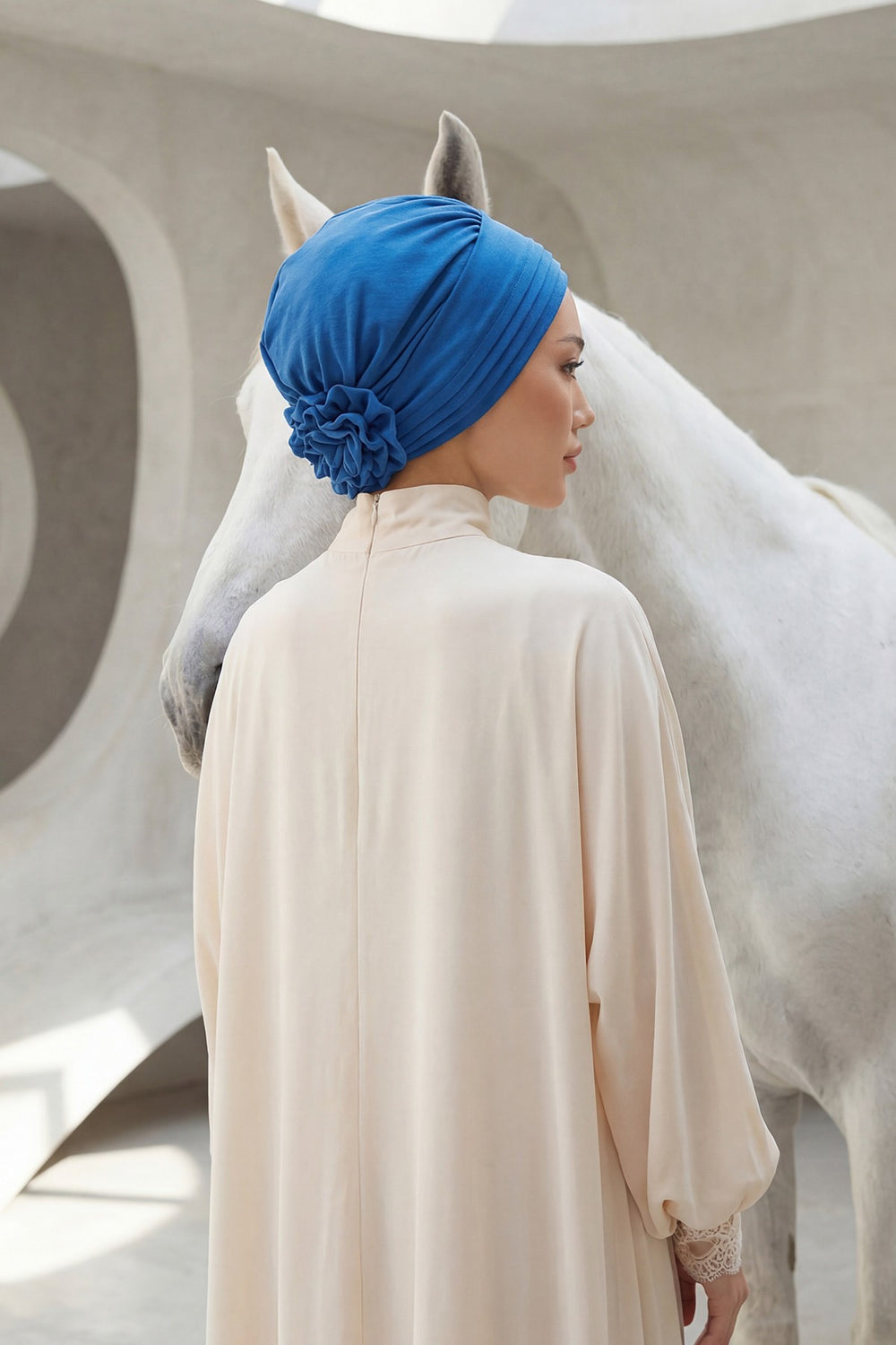 Pleated Instant Turban made from High Quality Aerobin Fabric, Wrinkle-Resistant Stylish Turban Hijab, Easy Wrap Chemo Bonnet Headwear,B-74A Blue