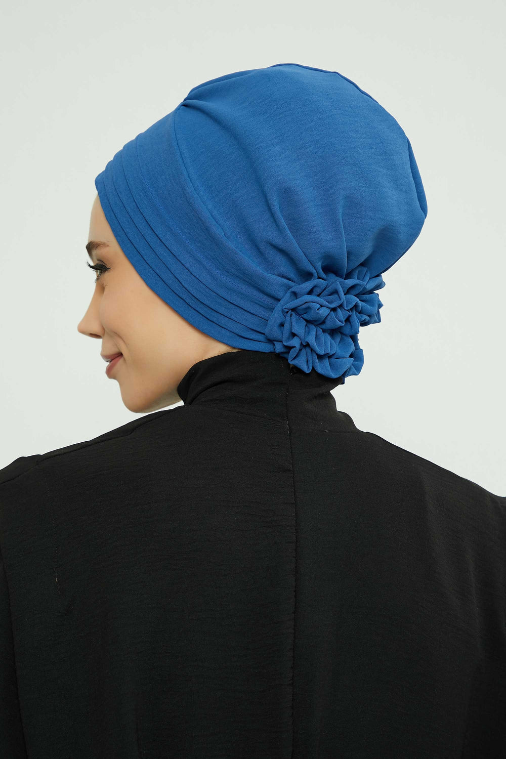 Pleated Instant Turban made from High Quality Aerobin Fabric, Wrinkle-Resistant Stylish Turban Hijab, Easy Wrap Chemo Bonnet Headwear,B-74A Blue