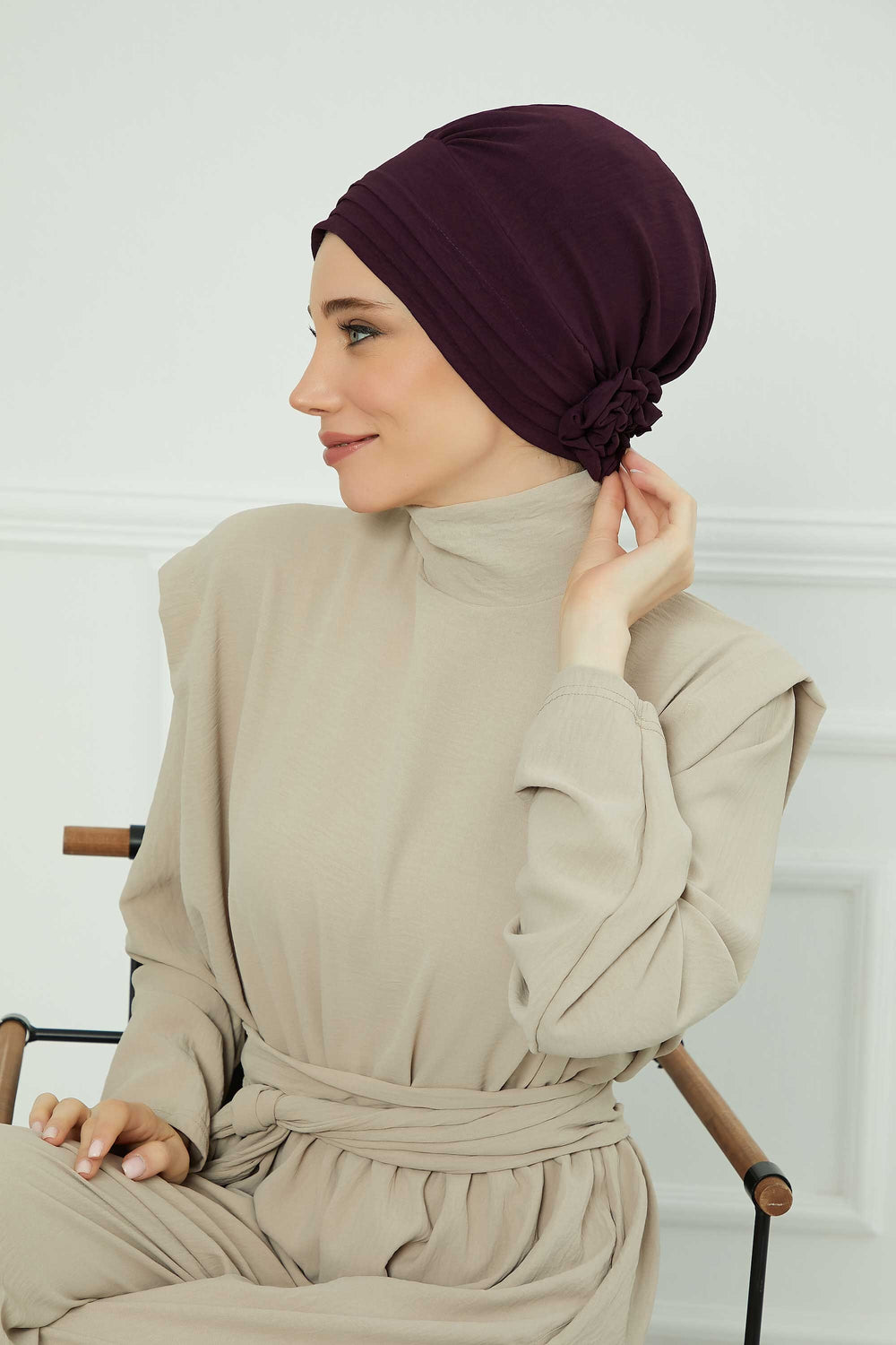 Pleated Instant Turban made from High Quality Aerobin Fabric, Wrinkle-Resistant Stylish Turban Hijab, Easy Wrap Chemo Bonnet Headwear,B-74A Purple