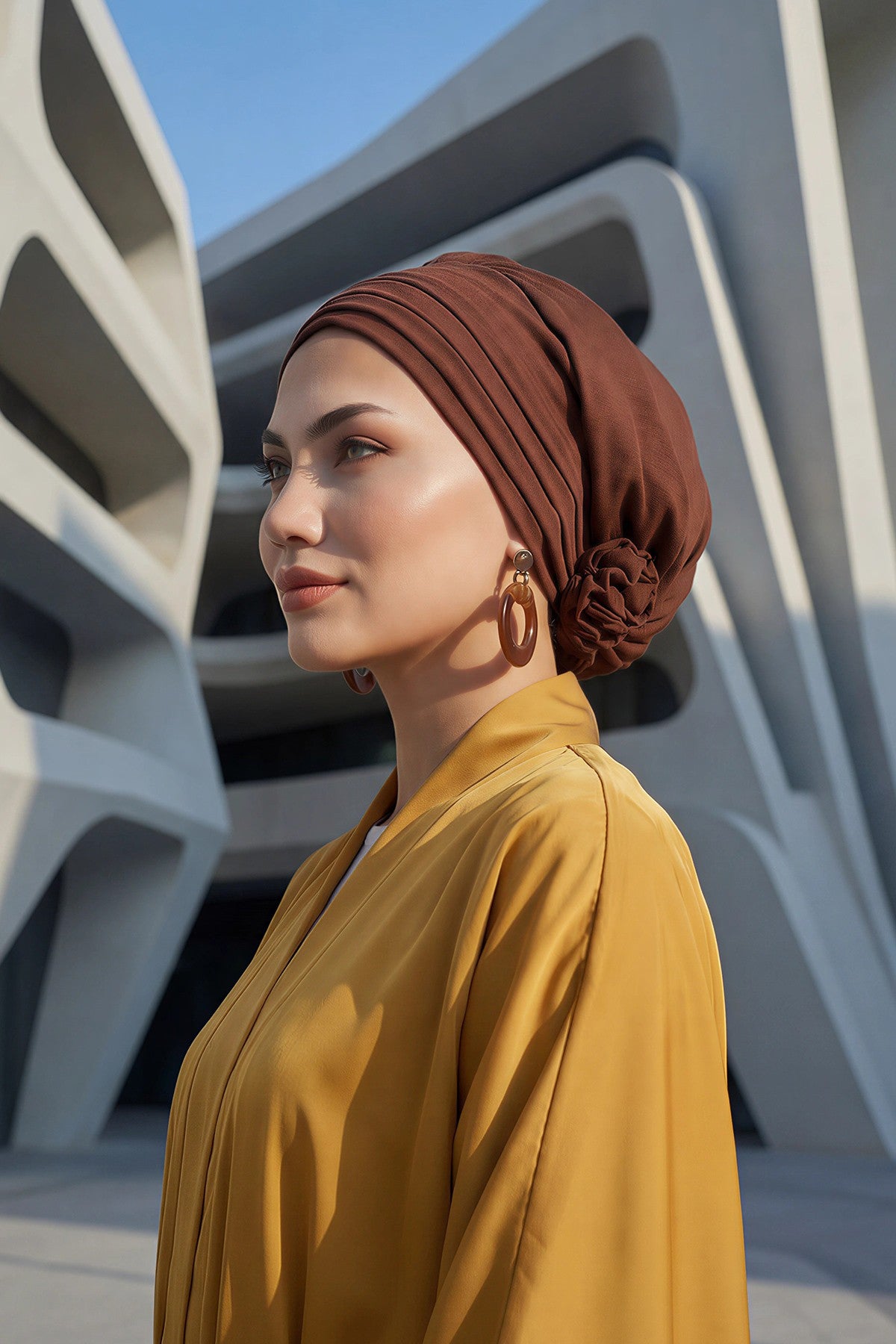 Pleated Instant Turban made from High Quality Aerobin Fabric, Wrinkle-Resistant Stylish Turban Hijab, Easy Wrap Chemo Bonnet Headwear,B-74A Brown