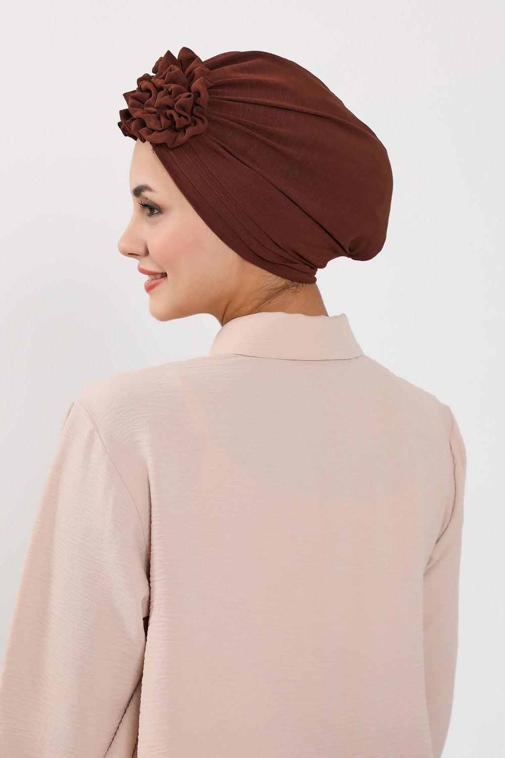 Pleated Instant Turban made from High Quality Aerobin Fabric, Wrinkle-Resistant Stylish Turban Hijab, Easy Wrap Chemo Bonnet Headwear,B-74A Brown