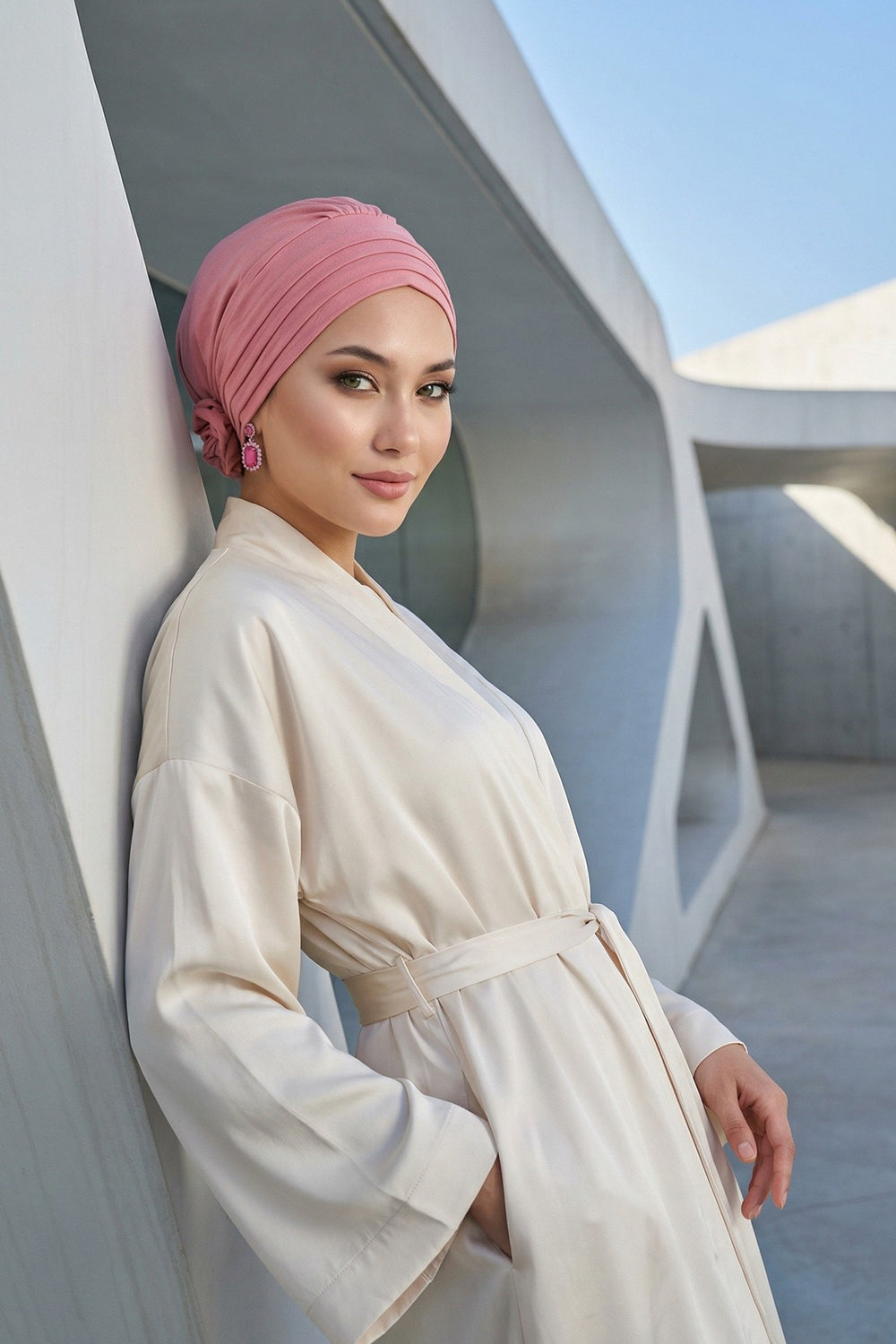 Pleated Instant Turban made from High Quality Aerobin Fabric, Wrinkle-Resistant Stylish Turban Hijab, Easy Wrap Chemo Bonnet Headwear,B-74A Dark Pink
