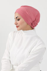 Pleated Instant Turban made from High Quality Aerobin Fabric, Wrinkle-Resistant Stylish Turban Hijab, Easy Wrap Chemo Bonnet Headwear,B-74A Dark Pink