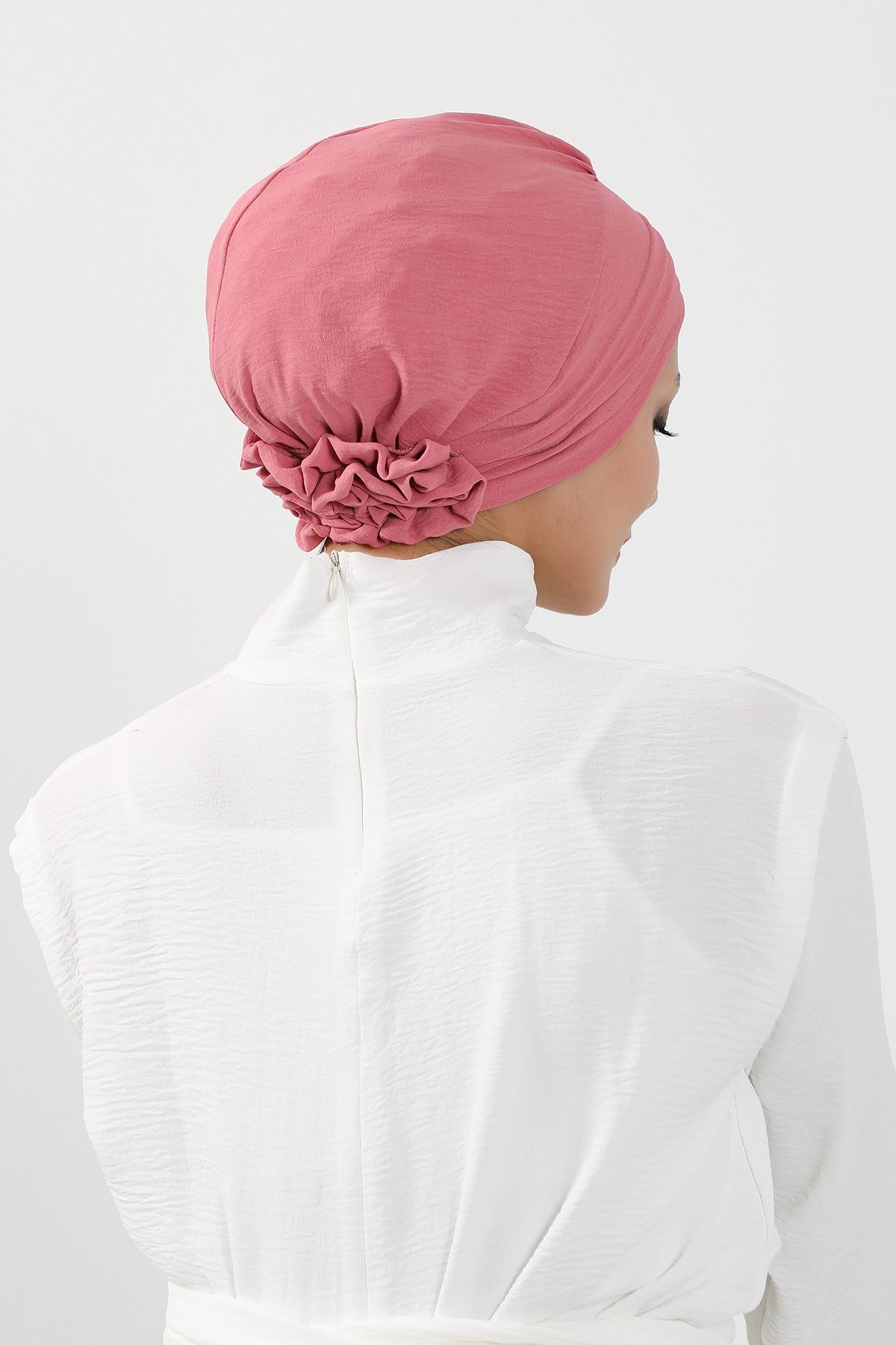 Pleated Instant Turban made from High Quality Aerobin Fabric, Wrinkle-Resistant Stylish Turban Hijab, Easy Wrap Chemo Bonnet Headwear,B-74A Dark Pink