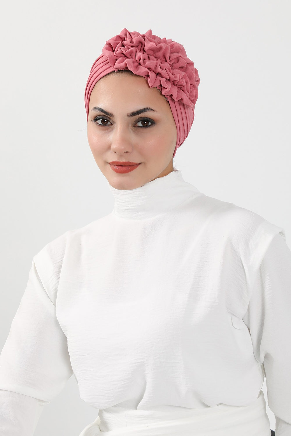 Pleated Instant Turban made from High Quality Aerobin Fabric, Wrinkle-Resistant Stylish Turban Hijab, Easy Wrap Chemo Bonnet Headwear,B-74A Dark Pink