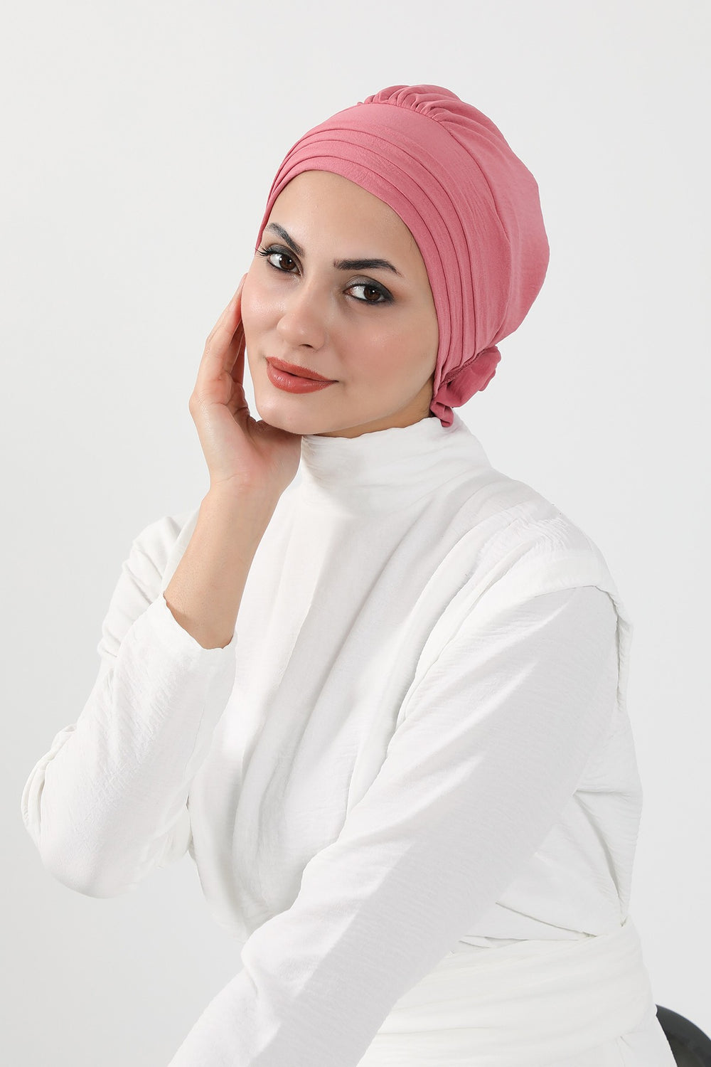 Pleated Instant Turban made from High Quality Aerobin Fabric, Wrinkle-Resistant Stylish Turban Hijab, Easy Wrap Chemo Bonnet Headwear,B-74A Dark Pink