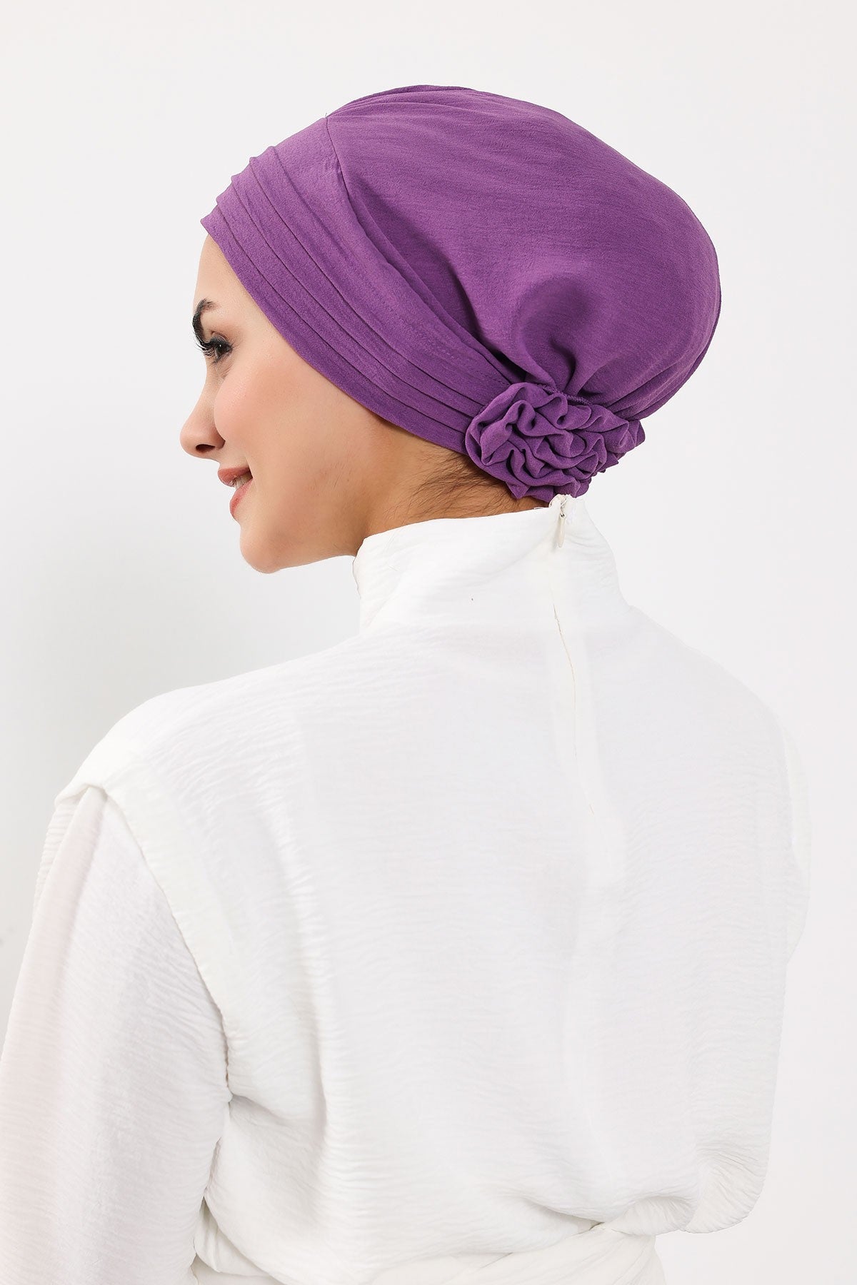 Pleated Instant Turban made from High Quality Aerobin Fabric, Wrinkle-Resistant Stylish Turban Hijab, Easy Wrap Chemo Bonnet Headwear,B-74A Purple 2