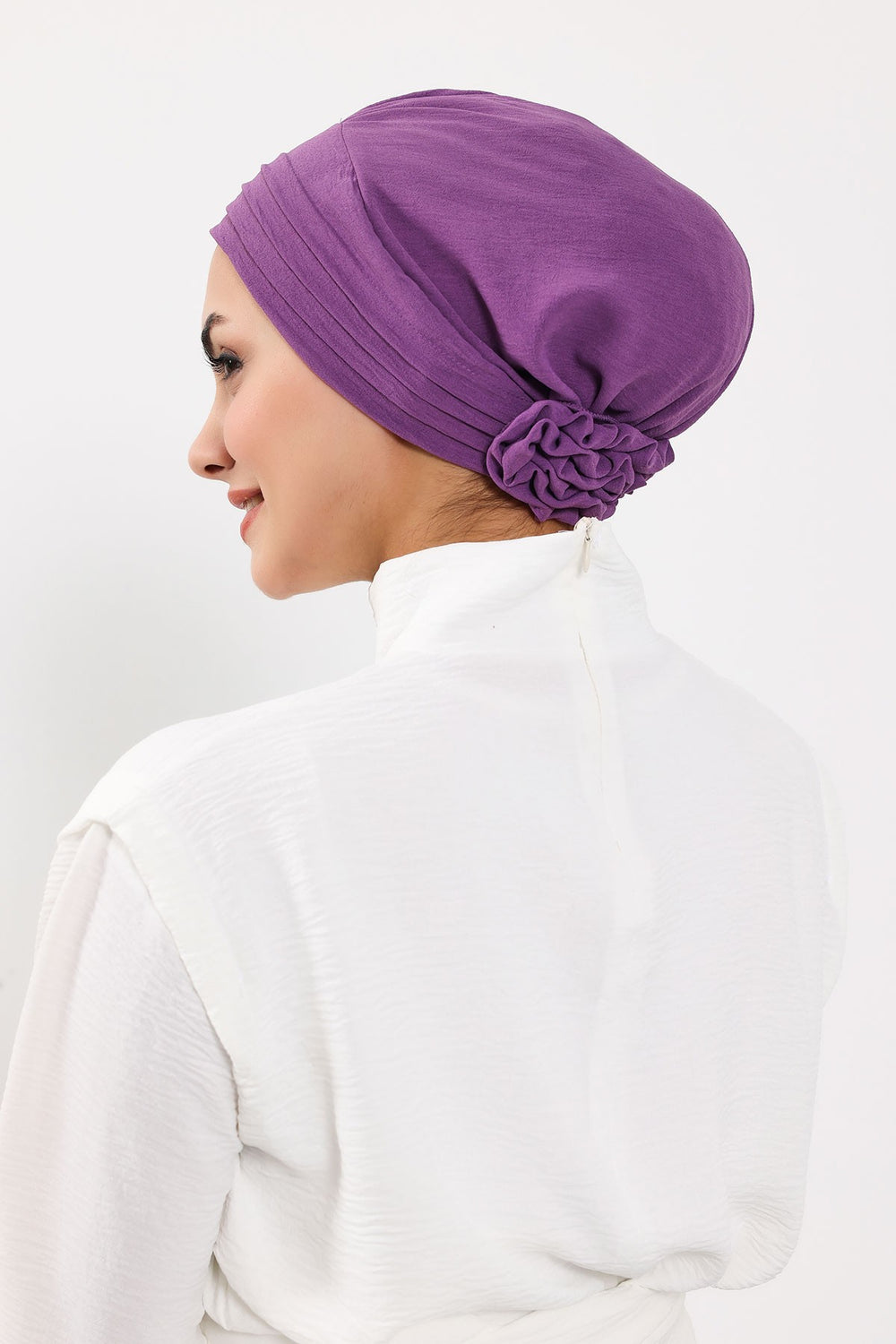 Pleated Instant Turban made from High Quality Aerobin Fabric, Wrinkle-Resistant Stylish Turban Hijab, Easy Wrap Chemo Bonnet Headwear,B-74A Purple 2