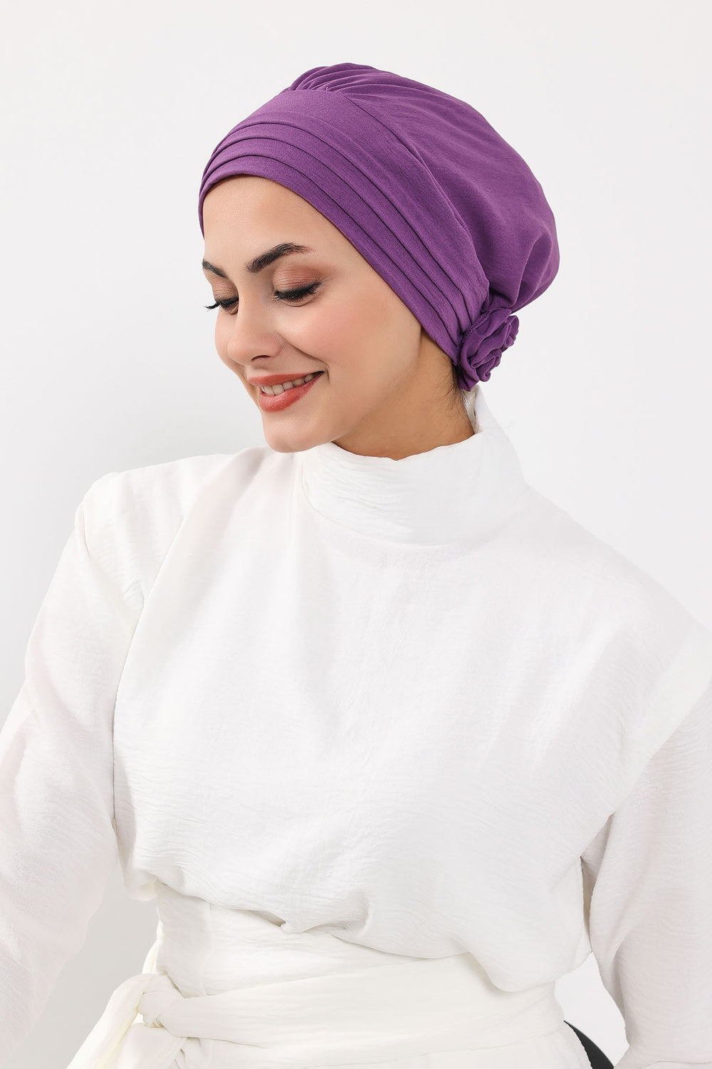 Pleated Instant Turban made from High Quality Aerobin Fabric, Wrinkle-Resistant Stylish Turban Hijab, Easy Wrap Chemo Bonnet Headwear,B-74A Purple 2