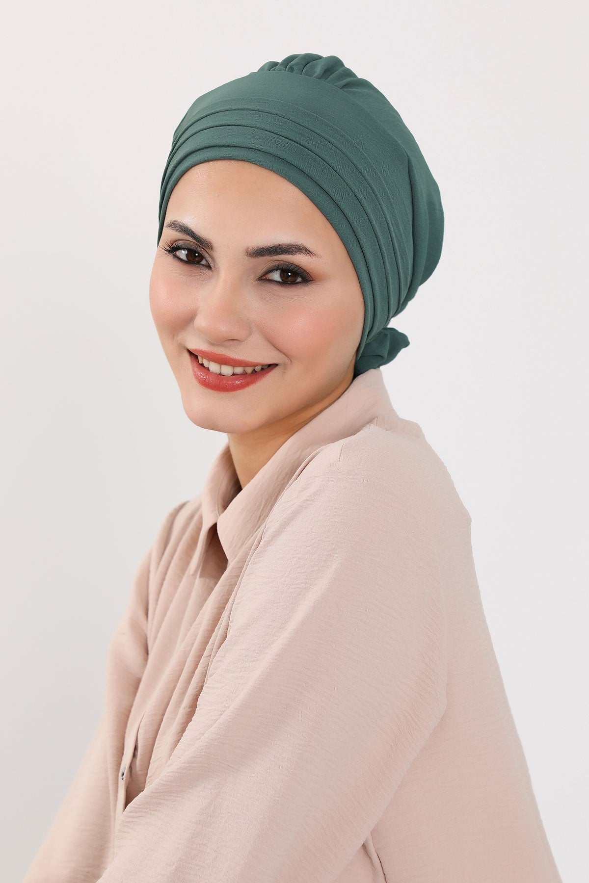 Pleated Instant Turban made from High Quality Aerobin Fabric, Wrinkle-Resistant Stylish Turban Hijab, Easy Wrap Chemo Bonnet Headwear,B-74A Light Green