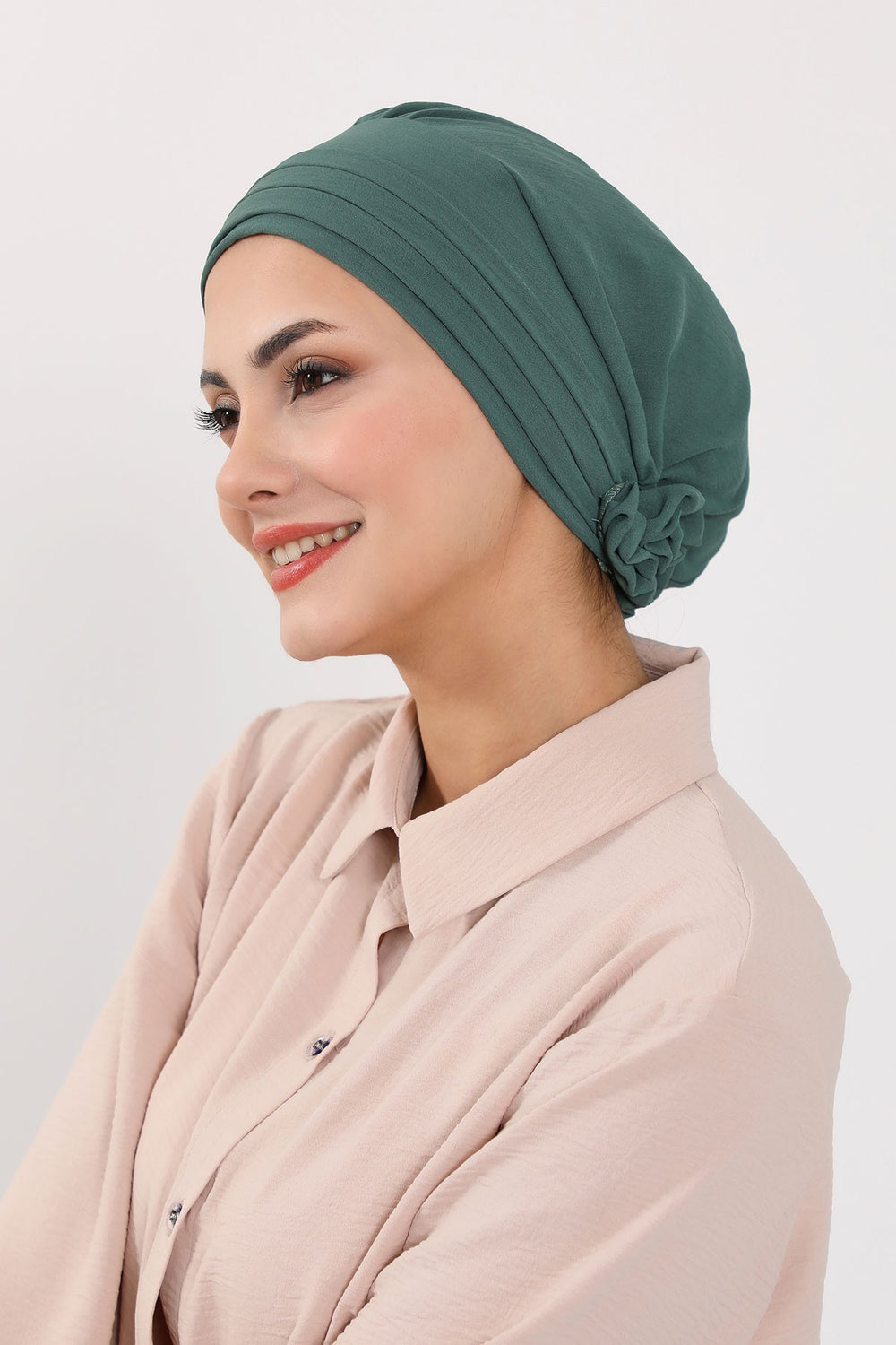 Pleated Instant Turban made from High Quality Aerobin Fabric, Wrinkle-Resistant Stylish Turban Hijab, Easy Wrap Chemo Bonnet Headwear,B-74A Light Green