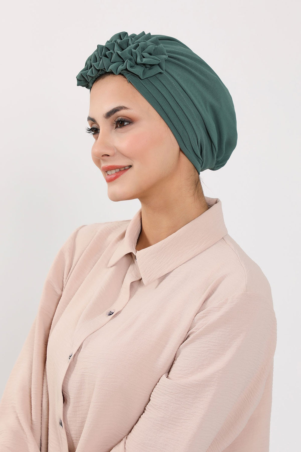 Pleated Instant Turban made from High Quality Aerobin Fabric, Wrinkle-Resistant Stylish Turban Hijab, Easy Wrap Chemo Bonnet Headwear,B-74A Light Green