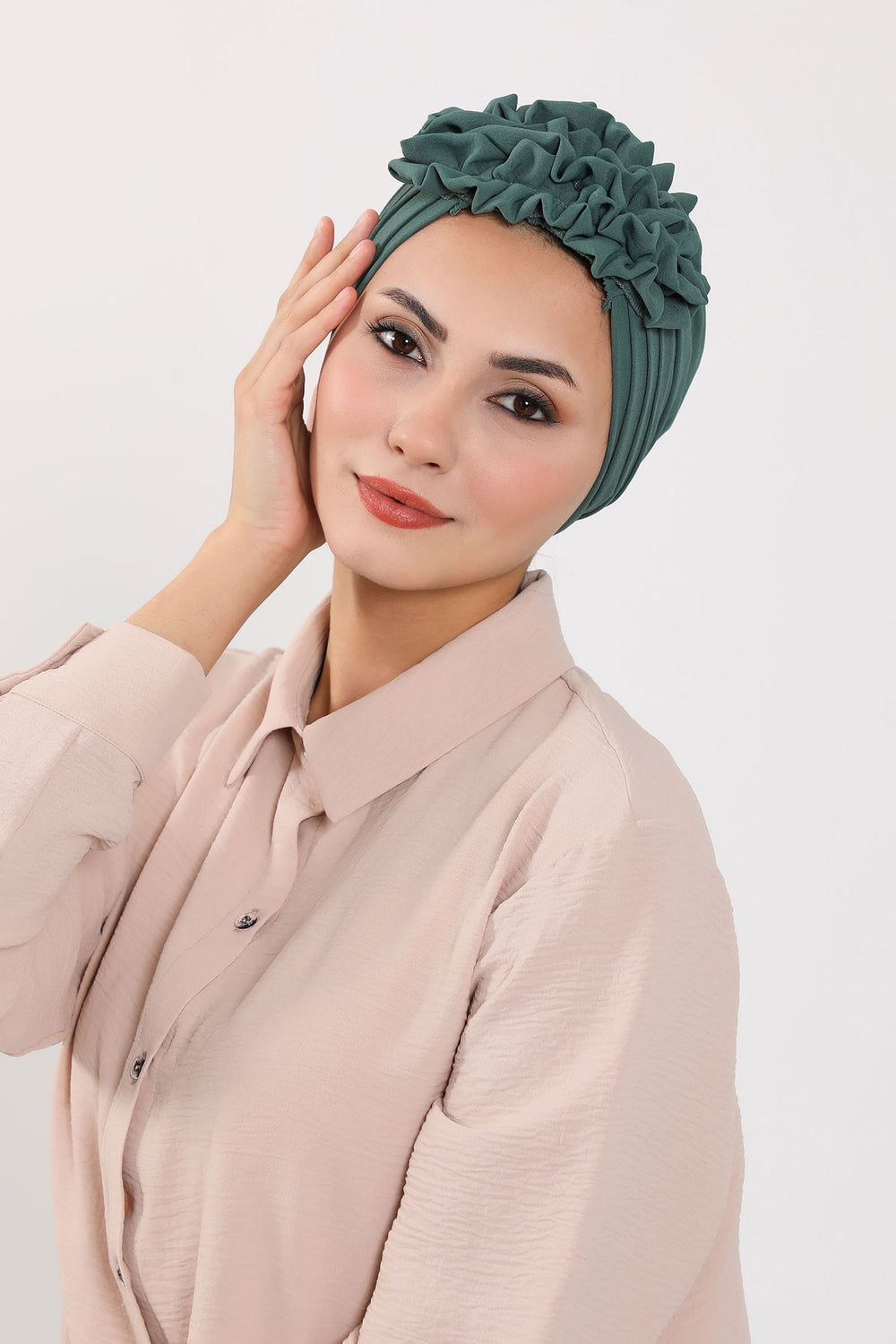 Pleated Instant Turban made from High Quality Aerobin Fabric, Wrinkle-Resistant Stylish Turban Hijab, Easy Wrap Chemo Bonnet Headwear,B-74A Light Green