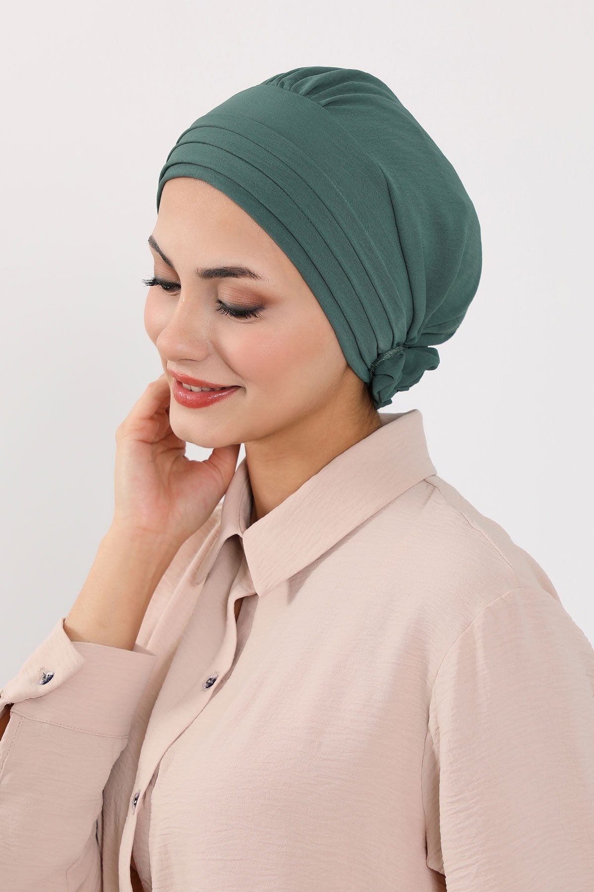 Pleated Instant Turban made from High Quality Aerobin Fabric, Wrinkle-Resistant Stylish Turban Hijab, Easy Wrap Chemo Bonnet Headwear,B-74A Light Green