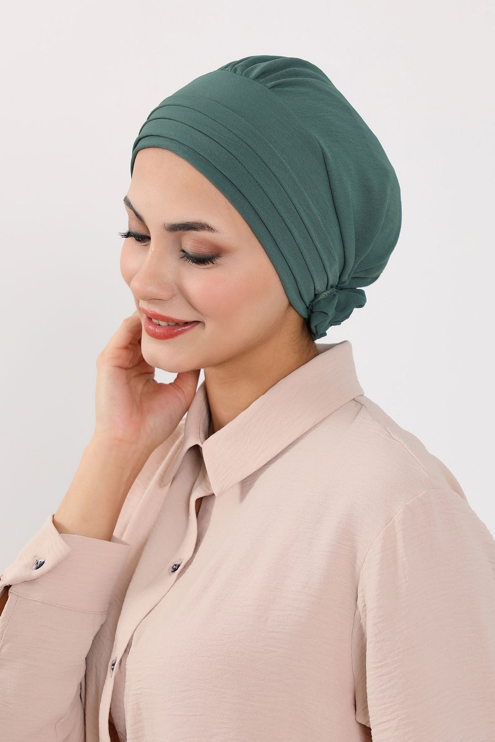 Pleated Instant Turban made from High Quality Aerobin Fabric, Wrinkle-Resistant Stylish Turban Hijab, Easy Wrap Chemo Bonnet Headwear,B-74A Light Green