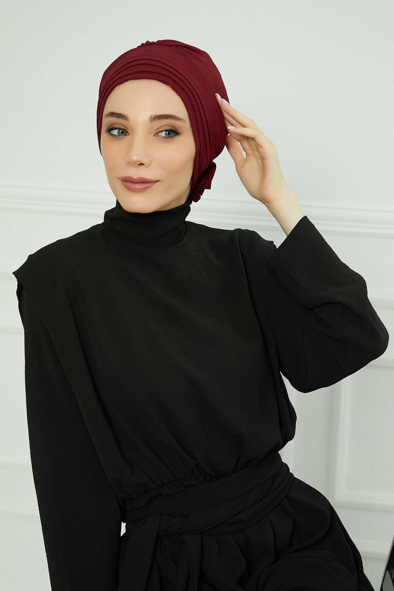 Pleated Instant Turban made from High Quality Aerobin Fabric, Wrinkle-Resistant Stylish Turban Hijab, Easy Wrap Chemo Bonnet Headwear,B-74A