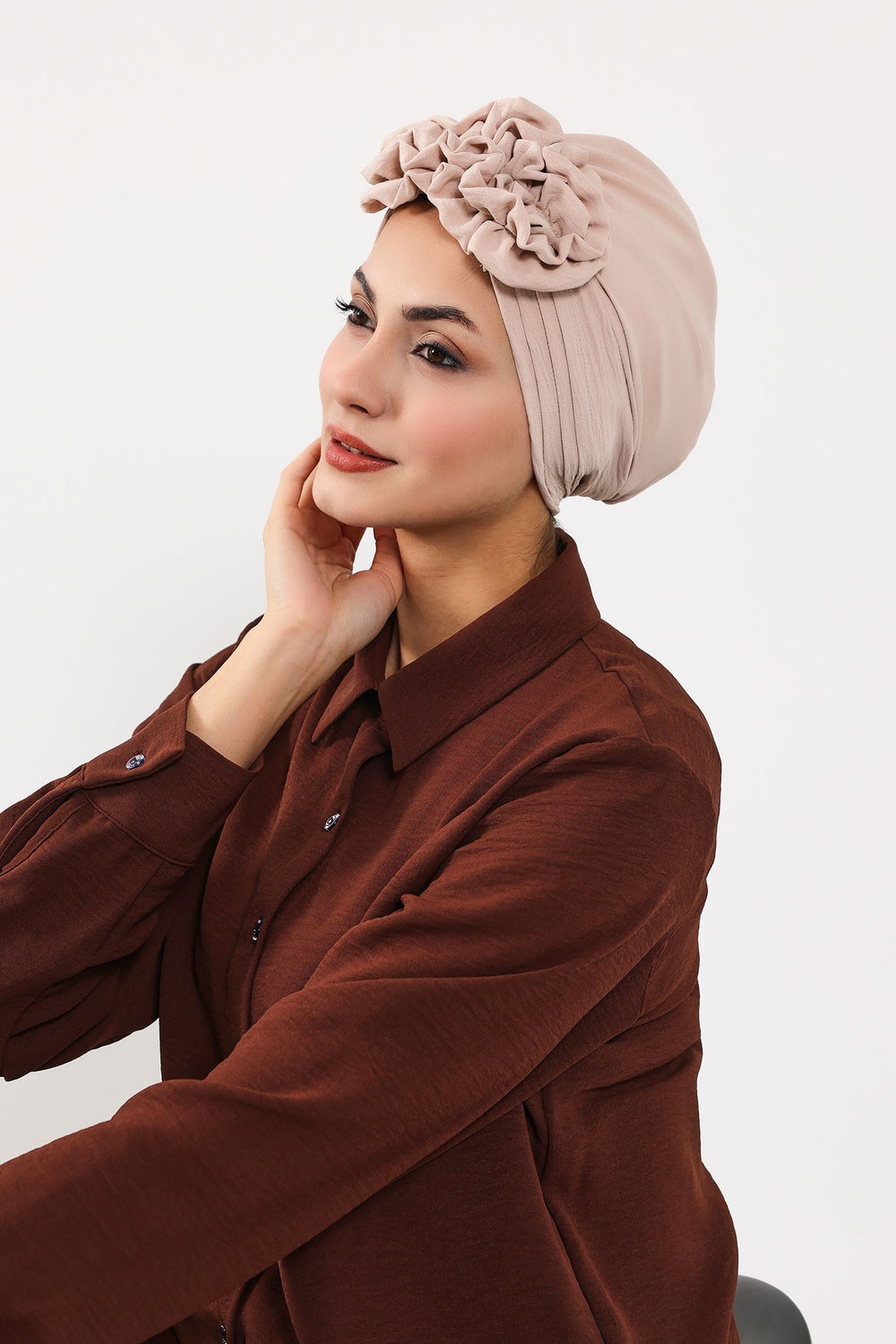 Pleated Instant Turban made from High Quality Aerobin Fabric, Wrinkle-Resistant Stylish Turban Hijab, Easy Wrap Chemo Bonnet Headwear,B-74A Stone