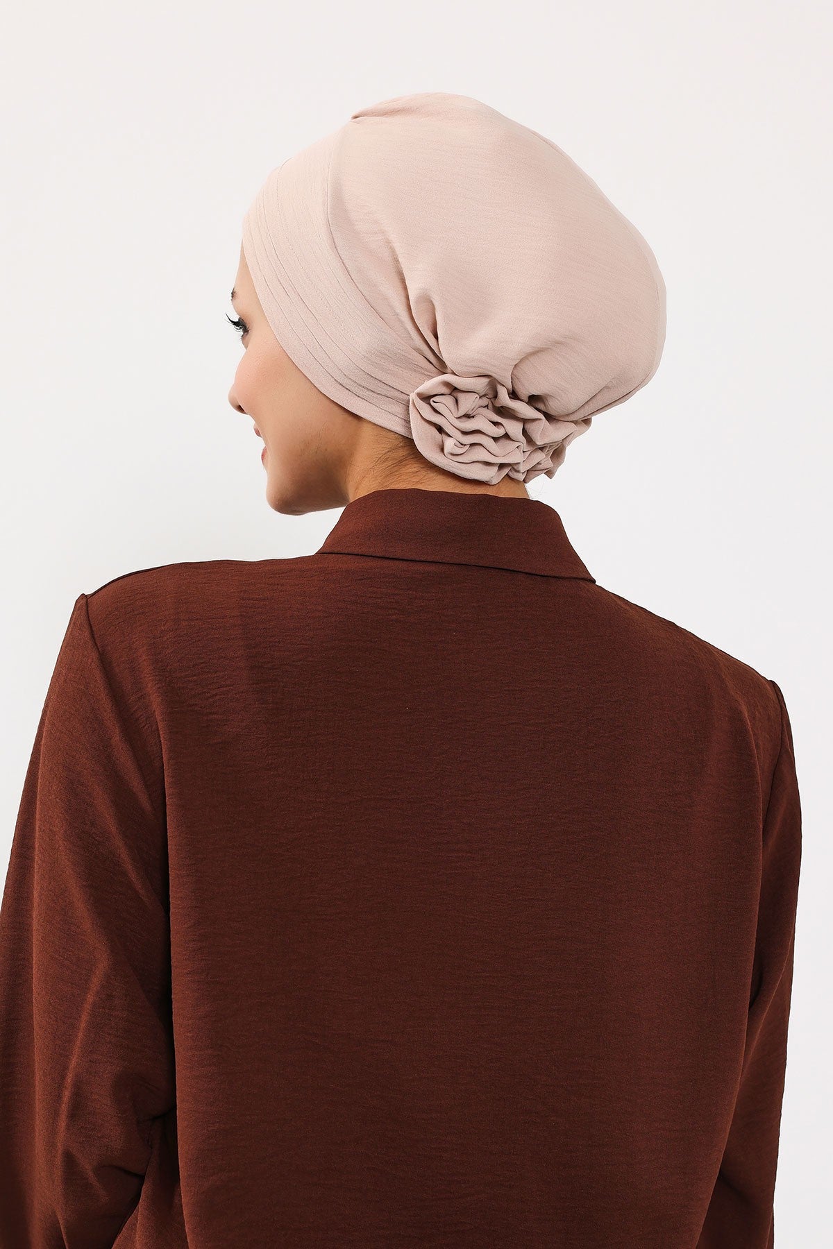 Pleated Instant Turban made from High Quality Aerobin Fabric, Wrinkle-Resistant Stylish Turban Hijab, Easy Wrap Chemo Bonnet Headwear,B-74A Stone
