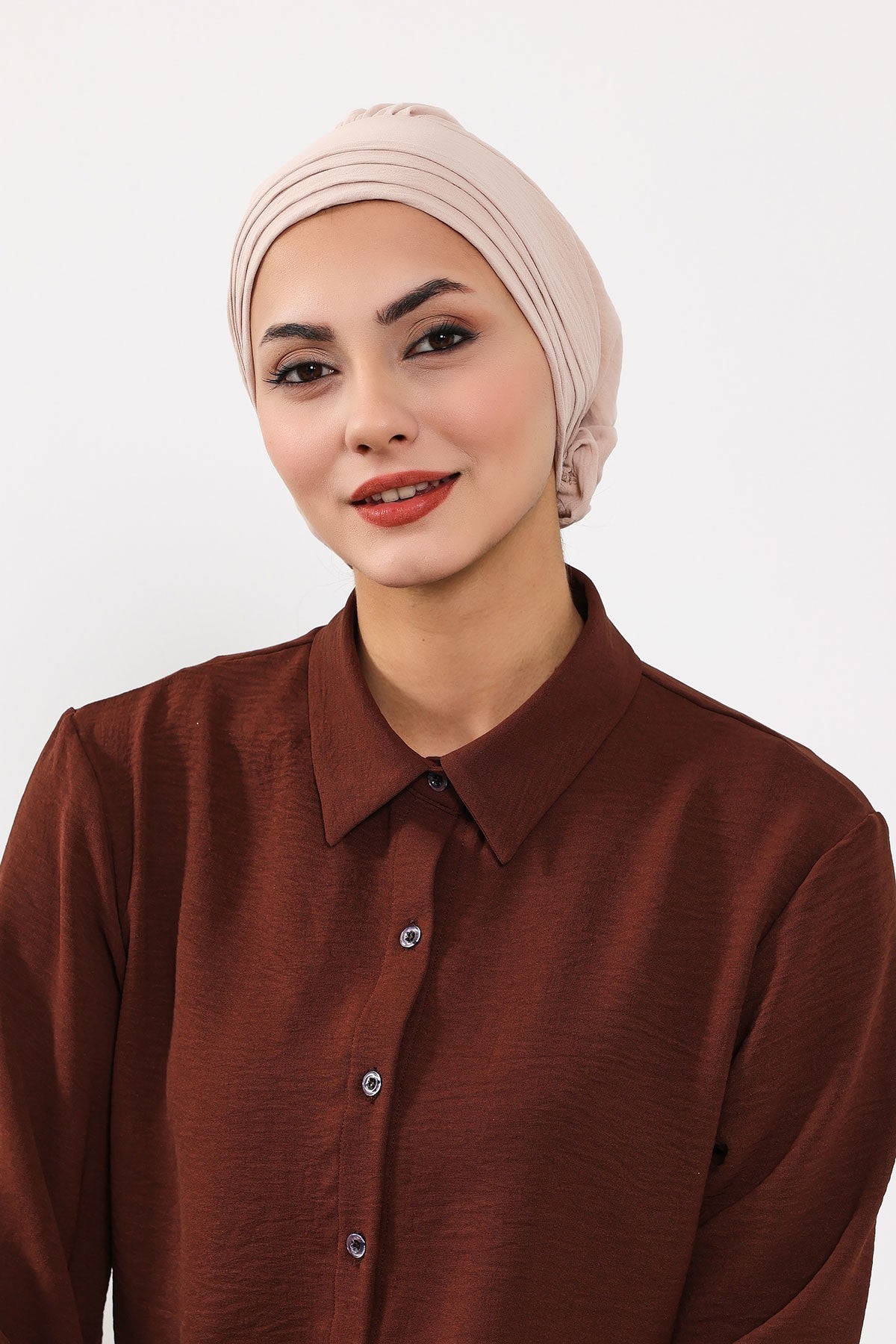 Pleated Instant Turban made from High Quality Aerobin Fabric, Wrinkle-Resistant Stylish Turban Hijab, Easy Wrap Chemo Bonnet Headwear,B-74A Stone