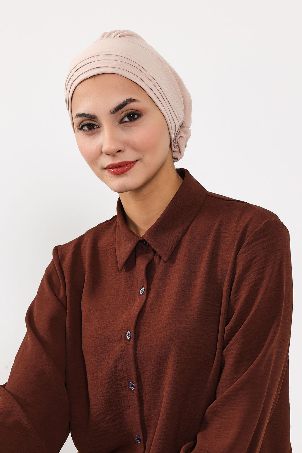 Pleated Instant Turban made from High Quality Aerobin Fabric, Wrinkle-Resistant Stylish Turban Hijab, Easy Wrap Chemo Bonnet Headwear,B-74A Stone