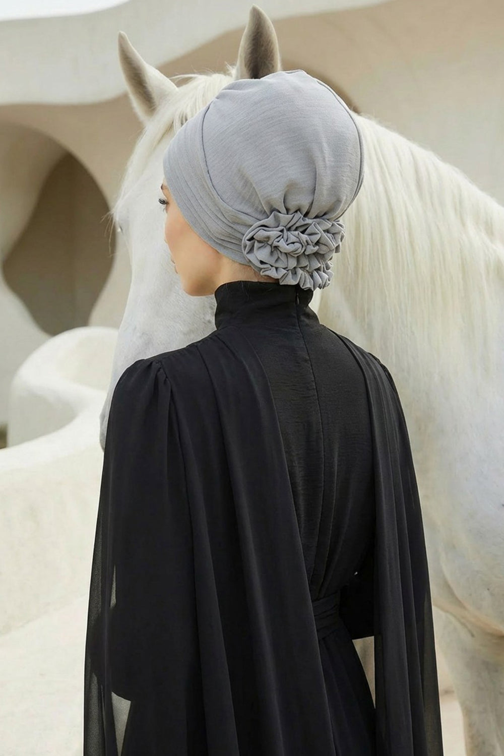 Pleated Instant Turban made from High Quality Aerobin Fabric, Wrinkle-Resistant Stylish Turban Hijab, Easy Wrap Chemo Bonnet Headwear,B-74A Light Grey