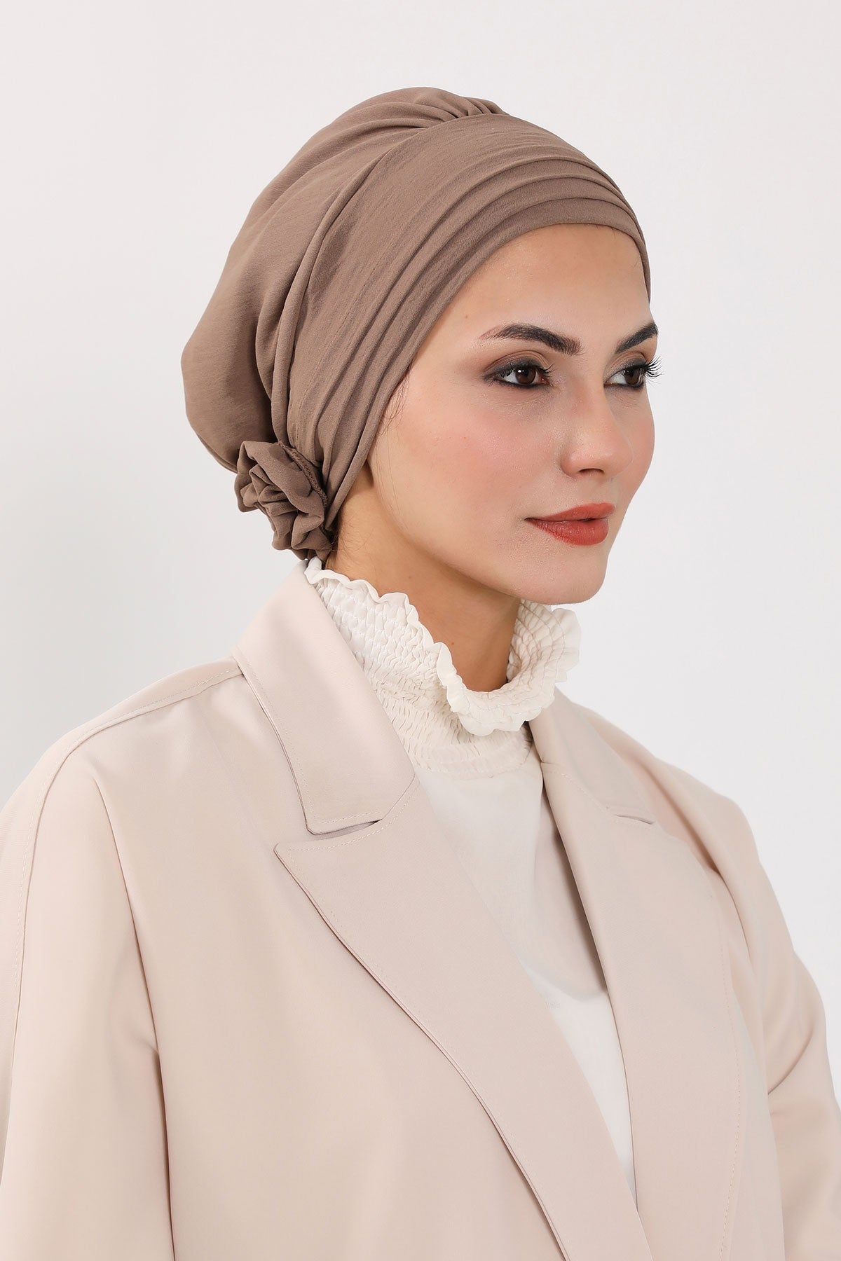 Pleated Instant Turban made from High Quality Aerobin Fabric, Wrinkle-Resistant Stylish Turban Hijab, Easy Wrap Chemo Bonnet Headwear,B-74A Chocolate
