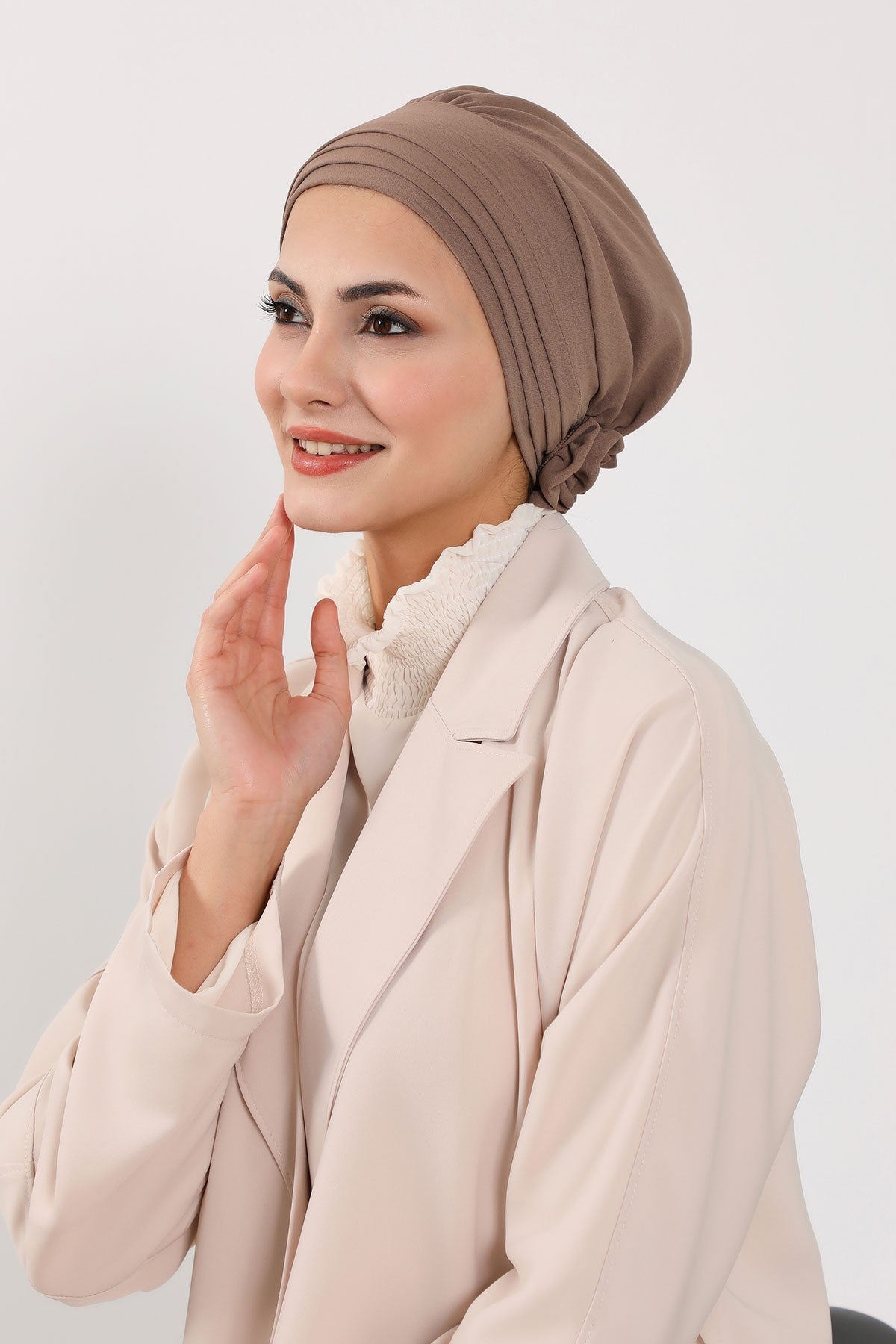 Pleated Instant Turban made from High Quality Aerobin Fabric, Wrinkle-Resistant Stylish Turban Hijab, Easy Wrap Chemo Bonnet Headwear,B-74A Chocolate