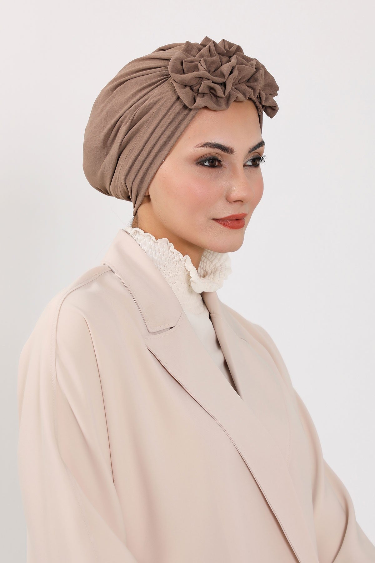 Pleated Instant Turban made from High Quality Aerobin Fabric, Wrinkle-Resistant Stylish Turban Hijab, Easy Wrap Chemo Bonnet Headwear,B-74A Chocolate