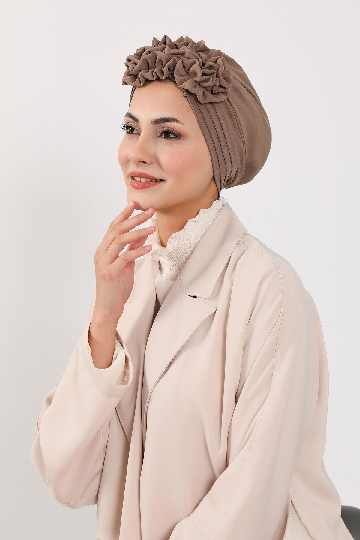 Pleated Instant Turban made from High Quality Aerobin Fabric, Wrinkle-Resistant Stylish Turban Hijab, Easy Wrap Chemo Bonnet Headwear,B-74A Chocolate