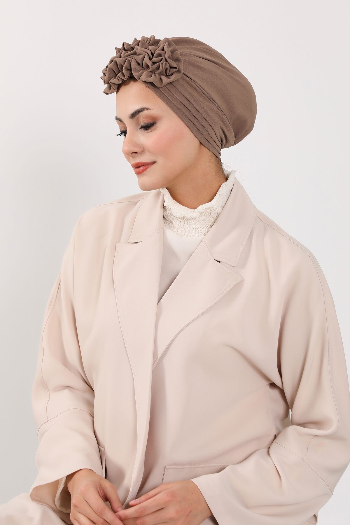 Pleated Instant Turban made from High Quality Aerobin Fabric, Wrinkle-Resistant Stylish Turban Hijab, Easy Wrap Chemo Bonnet Headwear,B-74A Chocolate