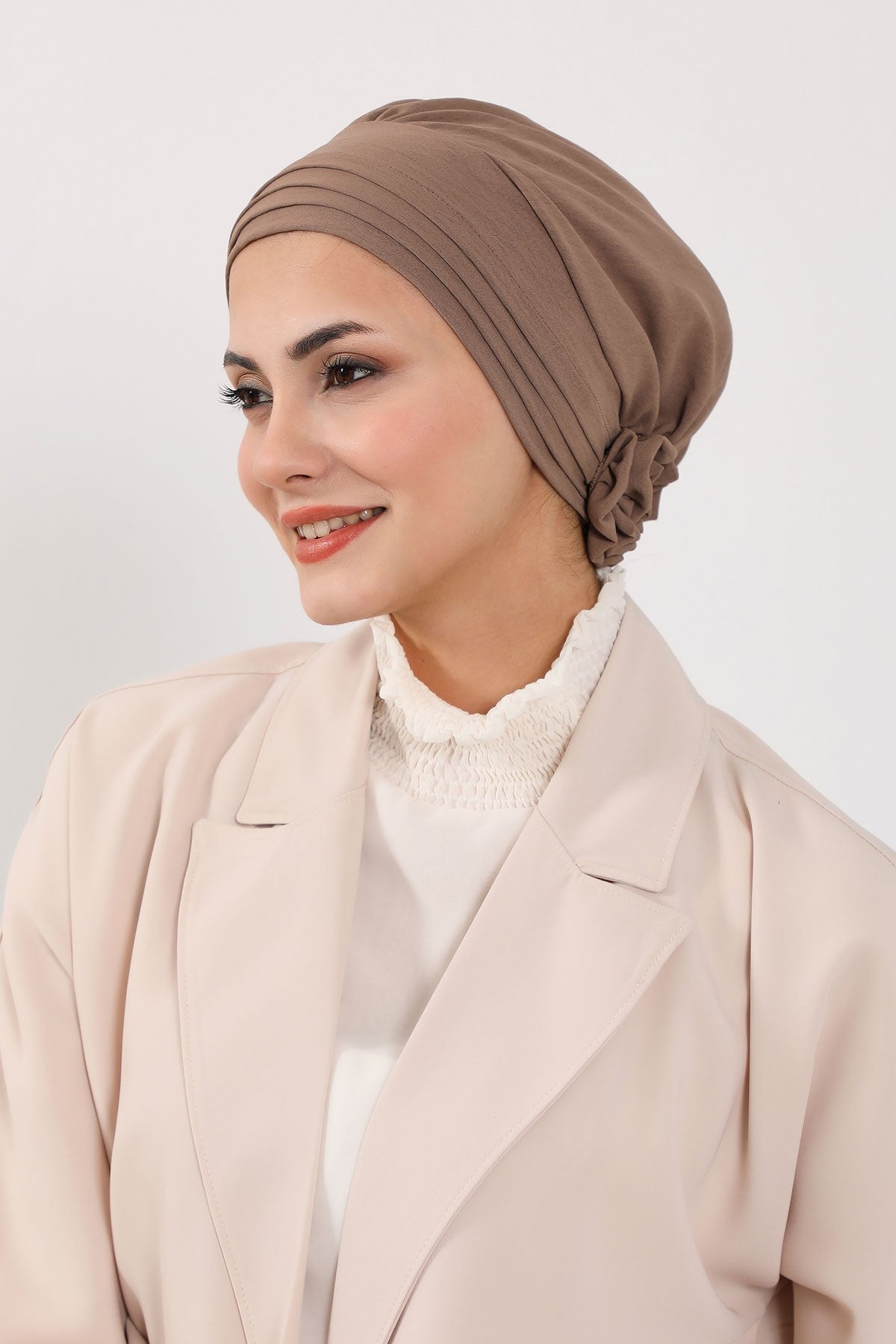 Pleated Instant Turban made from High Quality Aerobin Fabric, Wrinkle-Resistant Stylish Turban Hijab, Easy Wrap Chemo Bonnet Headwear,B-74A Chocolate