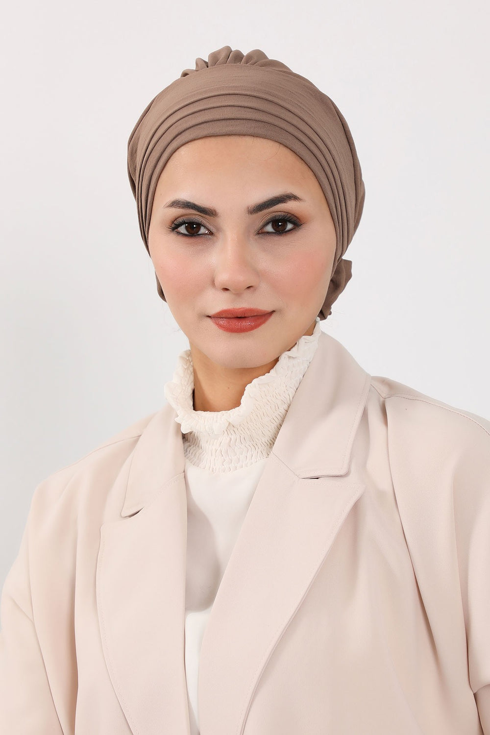 Pleated Instant Turban made from High Quality Aerobin Fabric, Wrinkle-Resistant Stylish Turban Hijab, Easy Wrap Chemo Bonnet Headwear,B-74A Chocolate