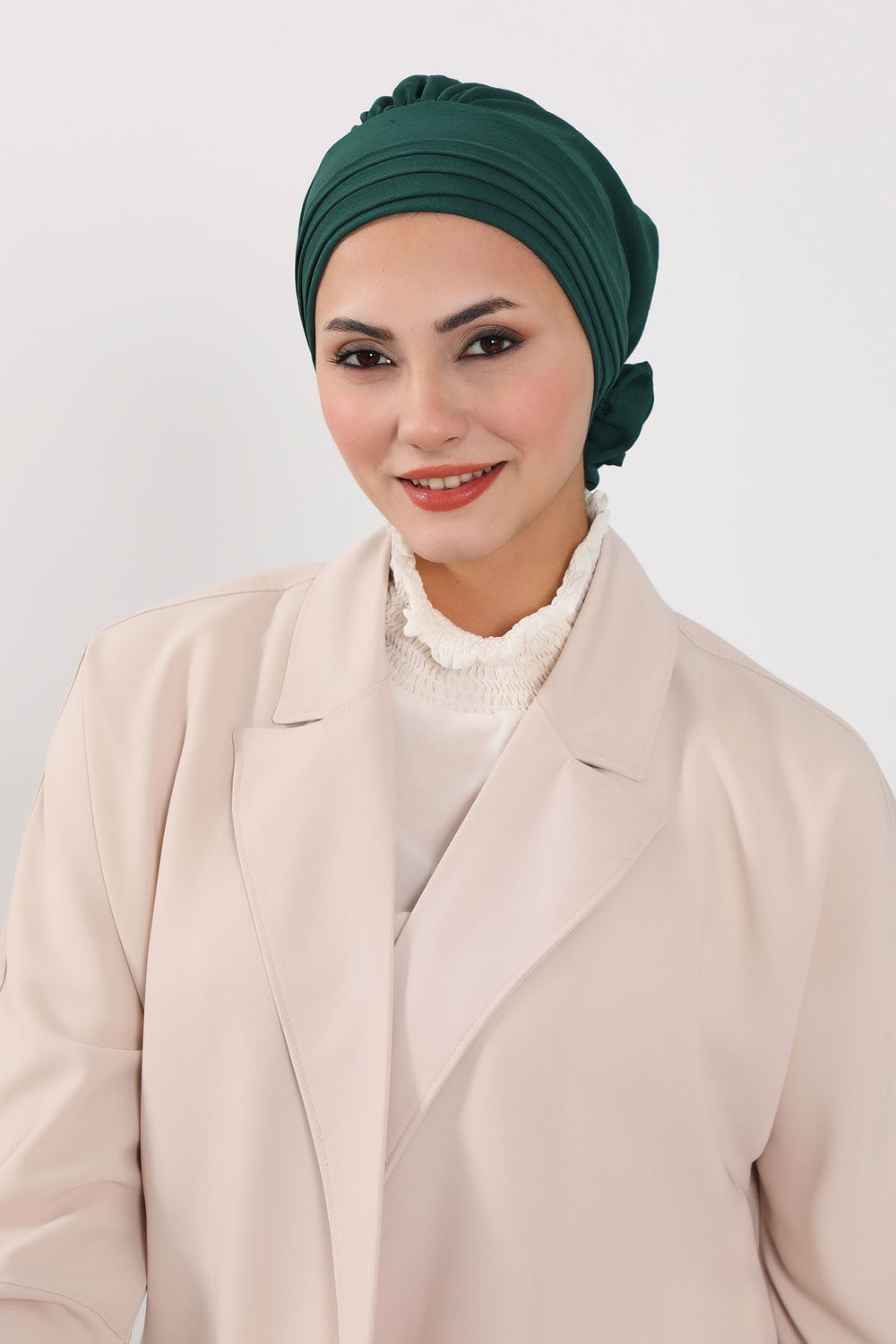 Pleated Instant Turban made from High Quality Aerobin Fabric, Wrinkle-Resistant Stylish Turban Hijab, Easy Wrap Chemo Bonnet Headwear,B-74A Dark Green