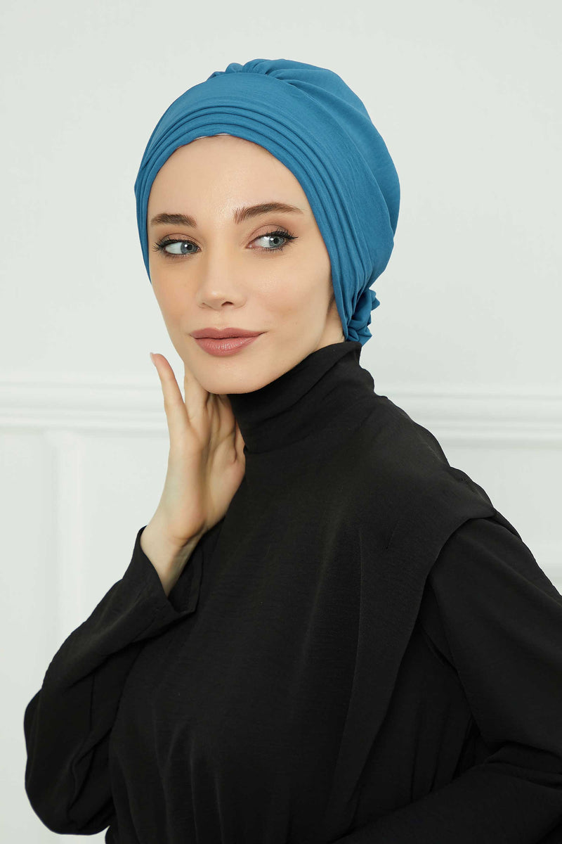 Pleated Instant Turban made from High Quality Aerobin Fabric, Wrinkle-Resistant Stylish Turban Hijab, Easy Wrap Chemo Bonnet Headwear,B-74A