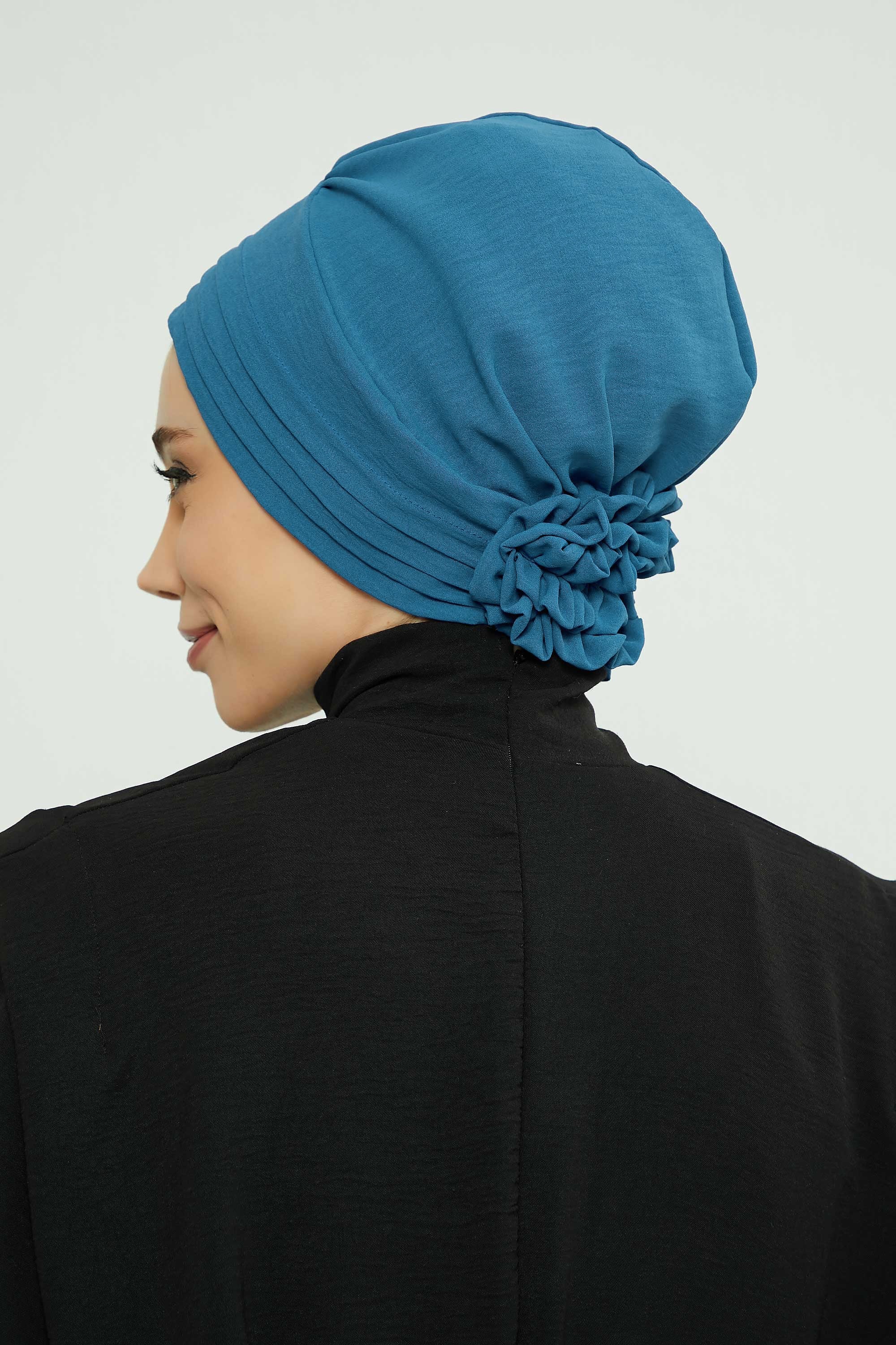 Pleated Instant Turban made from High Quality Aerobin Fabric, Wrinkle-Resistant Stylish Turban Hijab, Easy Wrap Chemo Bonnet Headwear,B-74A İndigo