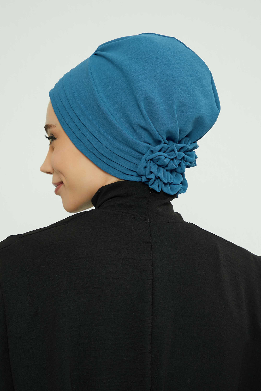 Pleated Instant Turban made from High Quality Aerobin Fabric, Wrinkle-Resistant Stylish Turban Hijab, Easy Wrap Chemo Bonnet Headwear,B-74A İndigo
