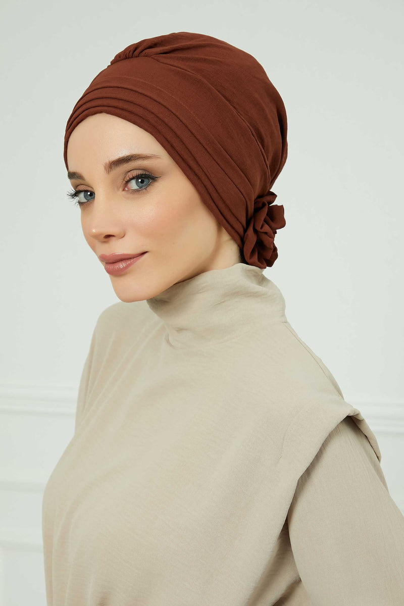 Pleated Instant Turban made from High Quality Aerobin Fabric, Wrinkle-Resistant Stylish Turban Hijab, Easy Wrap Chemo Bonnet Headwear,B-74A