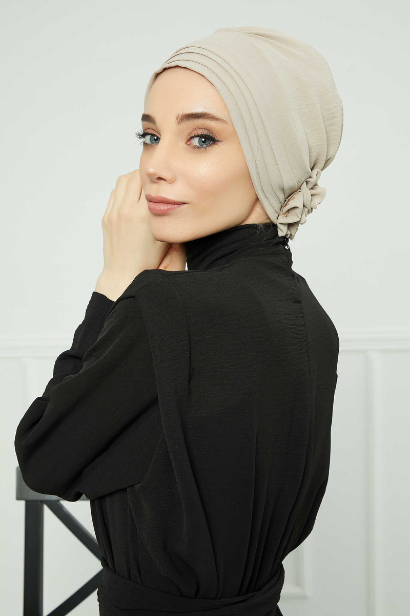 Pleated Instant Turban made from High Quality Aerobin Fabric, Wrinkle-Resistant Stylish Turban Hijab, Easy Wrap Chemo Bonnet Headwear,B-74A