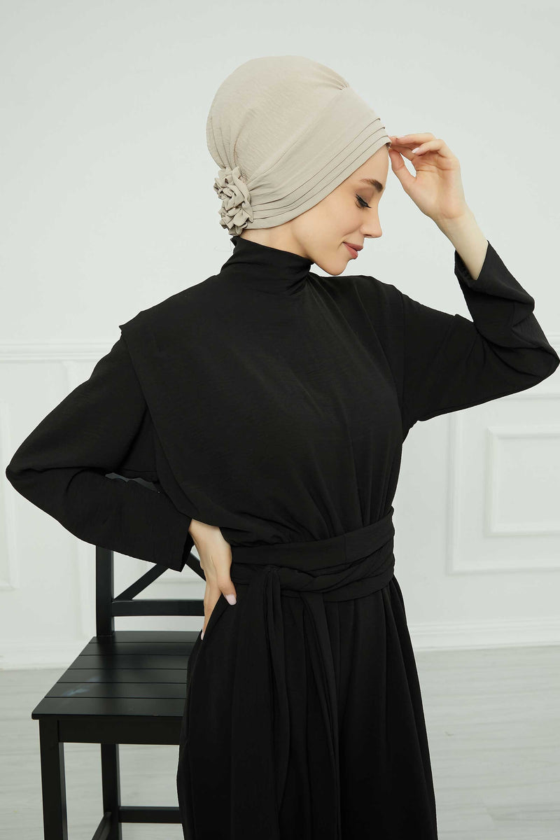Pleated Instant Turban made from High Quality Aerobin Fabric, Wrinkle-Resistant Stylish Turban Hijab, Easy Wrap Chemo Bonnet Headwear,B-74A