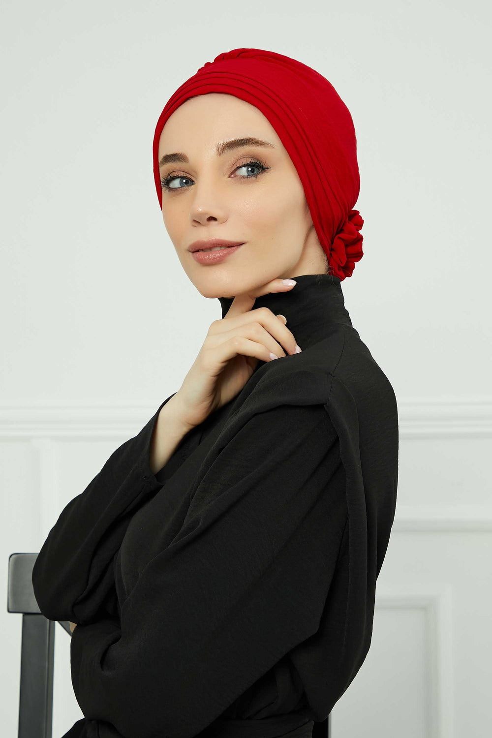Pleated Instant Turban made from High Quality Aerobin Fabric, Wrinkle-Resistant Stylish Turban Hijab, Easy Wrap Chemo Bonnet Headwear,B-74A Red